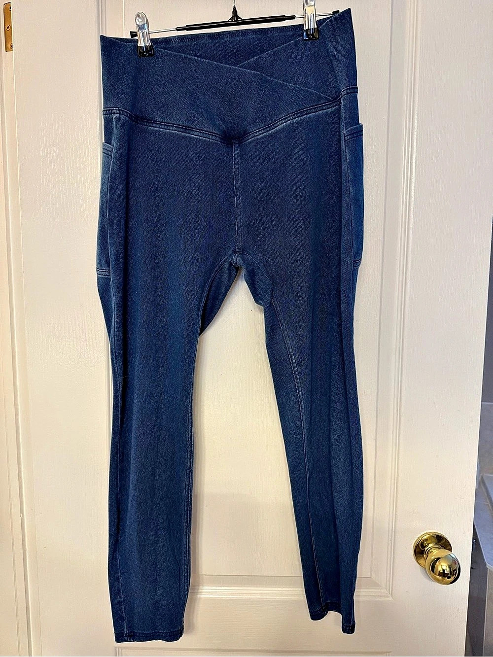 Halara Flex™ Crossover Side Pocket Washed Denim Stretchy Knit Denim Work Legging